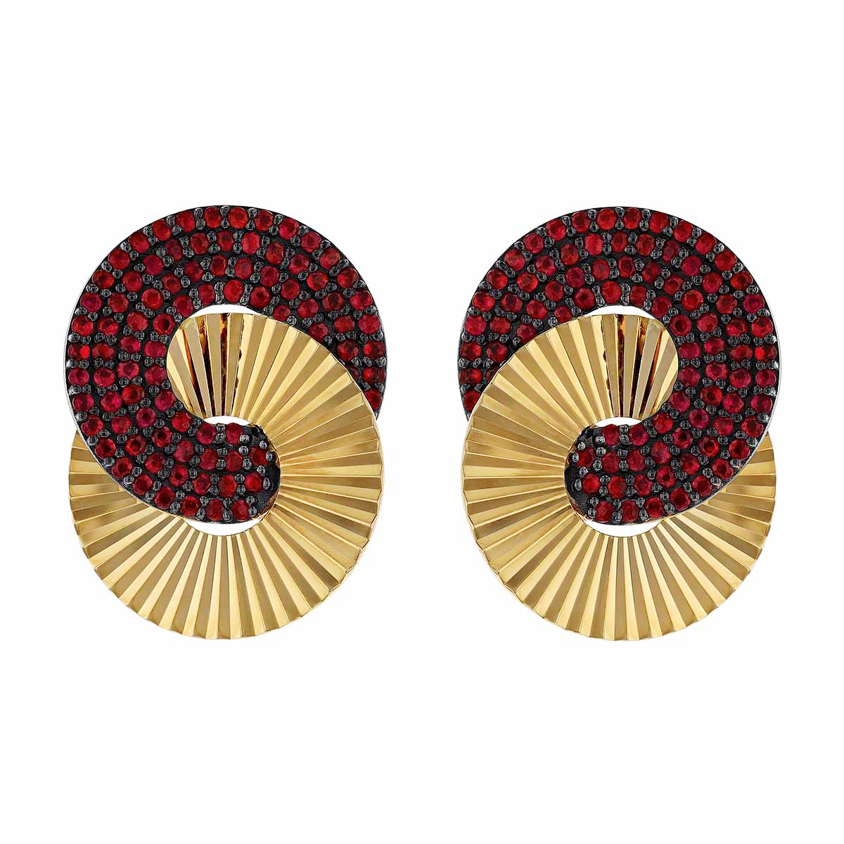 Phillips House Ruby Large Aura Interlocking Post Earrings in Yellow Gold